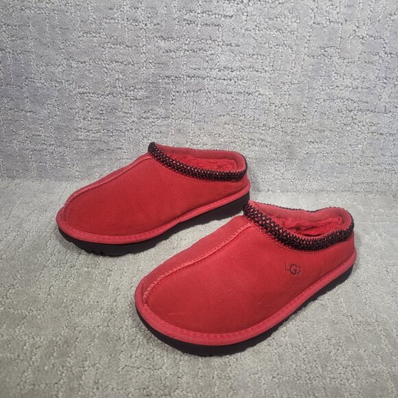 UGG Tasman II Kids Size 3 Samba Red Suede Shearling Lining Slip On Slippers Shoe - Picture 6 of 11